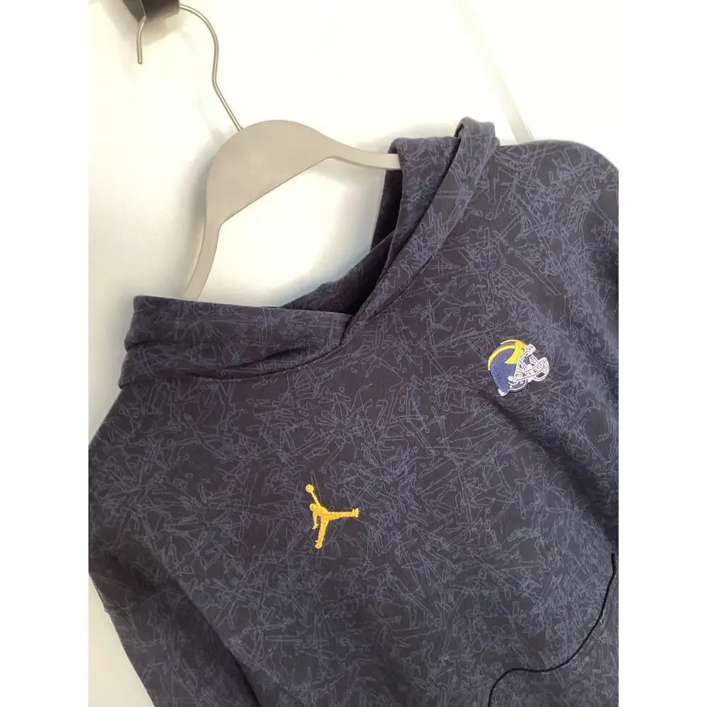 Jordan Men's Michigan Wolverines Pullover Hoodie Sweater Basketball‎ Blue Small